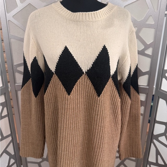 Sandro Sweaters - Sandro Paris Geometric Knit Sweater Black Tan Cream Colorblock Size 3